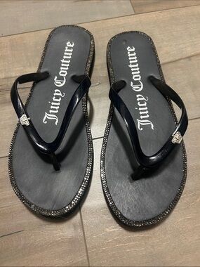 Juicy Couture Black Rhinestone-Trim Thong Sandals